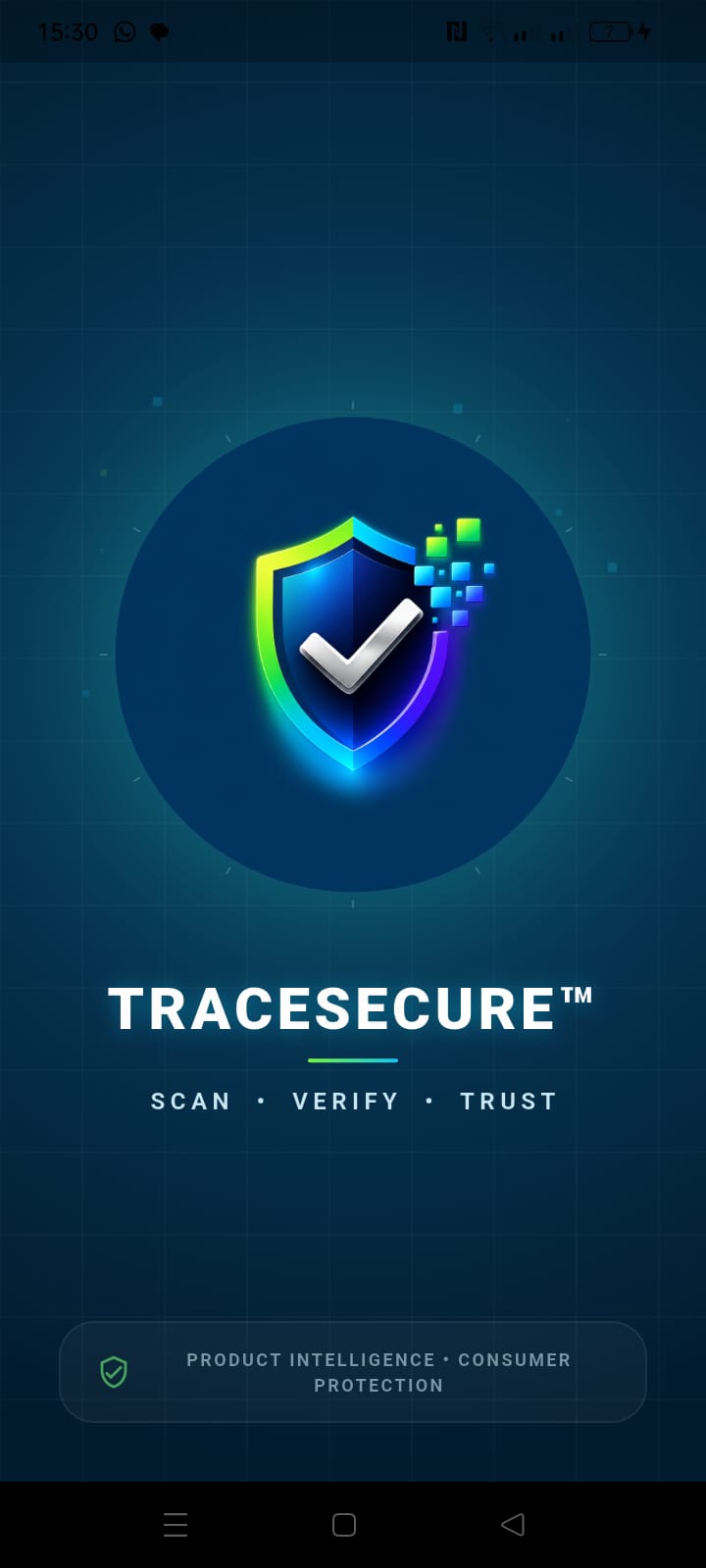 TraceSecure shield with a checkmark and digital pixels